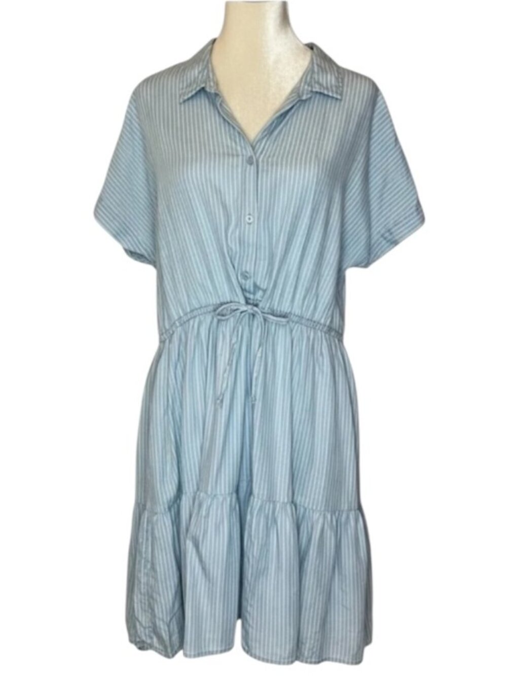 BeachLunchLounge Tiered Dress Women’s XL Blue White Striped Lyocell Boho Summer - Picture 2 of 9